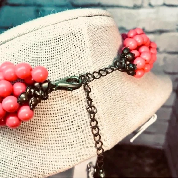 Boho Coral Beaded Multi-strand beaded chunky bib collar statement baubles - Picture 2 of 6